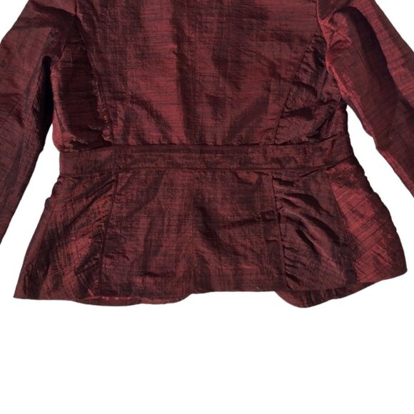 Mario Serrani Tie-Waist Metallic Wine Red Ruched Blazer Jacket - Size 10 - Picture 10 of 11